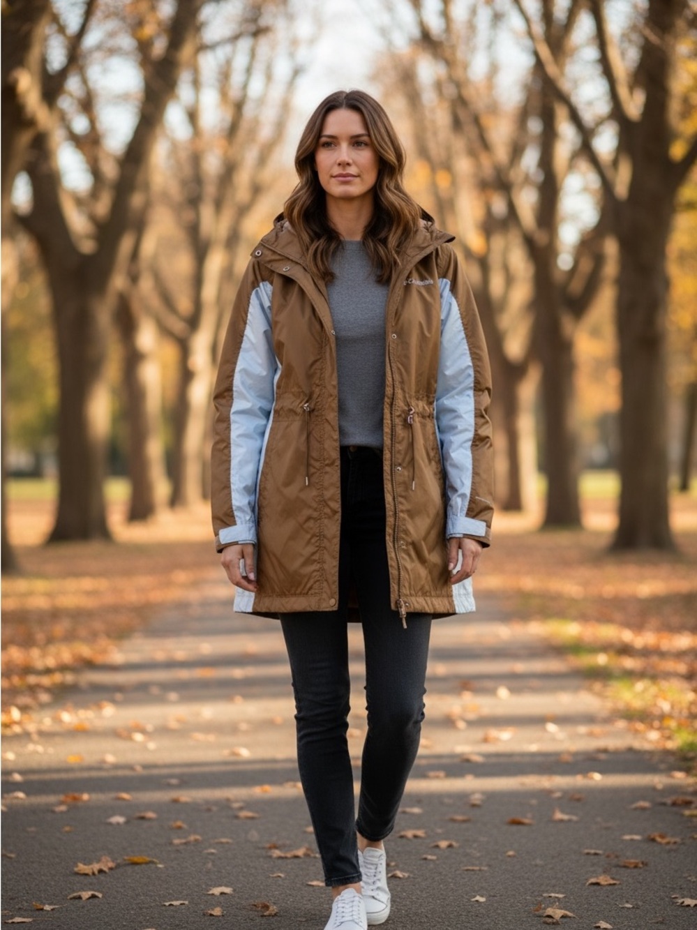 Columbia Brown & Light Blue Hooded Puffer Parka